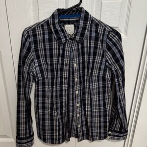 Old Navy Blue and Black Plaid Shirt